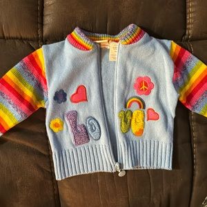 RARE! Vintage Baby Togs Embroidered Cardigan Rainbow Love Peace